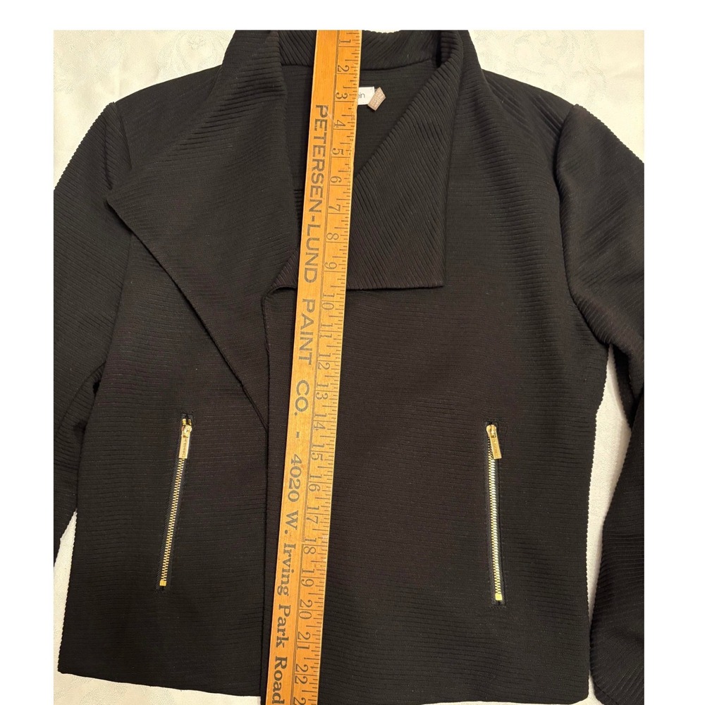 Calvin Klein Womens Black Ribbed Moto Jacket Gold Zip Pockets Size M